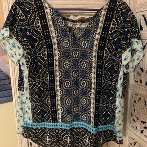 reneec. Black and Blue Geometric Blouse - Size: Medium
